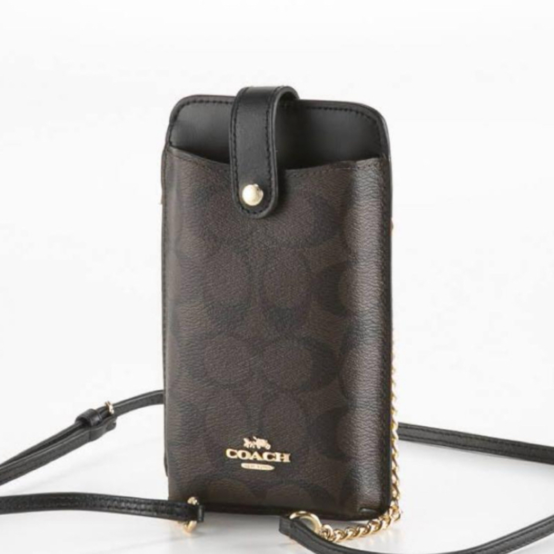 COACH(コーチ)のCOACH スマホショルダーバッグ　ブラック×ブラウンシグネチャー　新品未使用品 レディースのバッグ(ショルダーバッグ)の商品写真