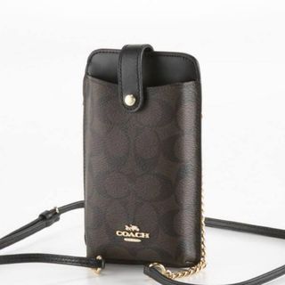 コーチ(COACH)のCOACH スマホショルダーバッグ　ブラック×ブラウンシグネチャー　新品未使用品(ショルダーバッグ)