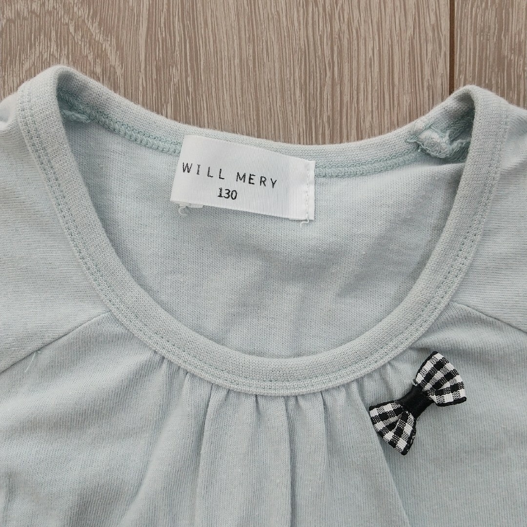 WILL MERY(ウィルメリー)のWILL MERY 長袖 Tシャツ リボン ミントグリーン  130cm キッズ/ベビー/マタニティのキッズ服女の子用(90cm~)(Tシャツ/カットソー)の商品写真