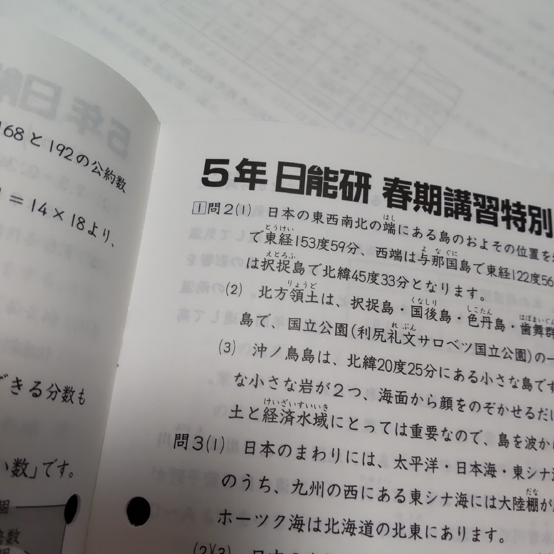 日能研 春期講習特別テスト 5年 国語 算数 理科 社会 解答解説 日能研 春期講習特別テスト 5年 国語 算数 理科 社会 解答解説