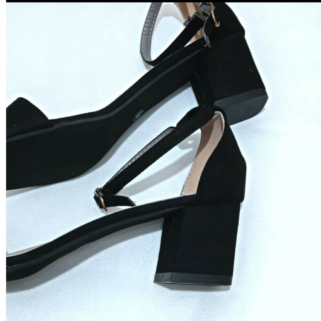 ブラック ストラップ サンダル  *スエード調 24.5cm レディースの靴/シューズ(サンダル)の商品写真