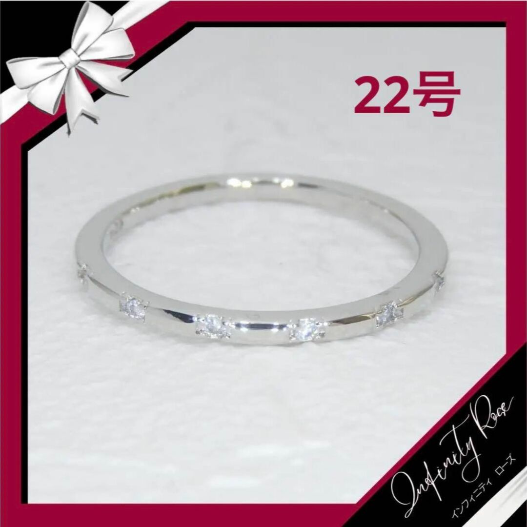 （R050S）22号　シルバー小さな5粒クリスタル細リング　爪留仕様　指輪 レディースのアクセサリー(リング(指輪))の商品写真
