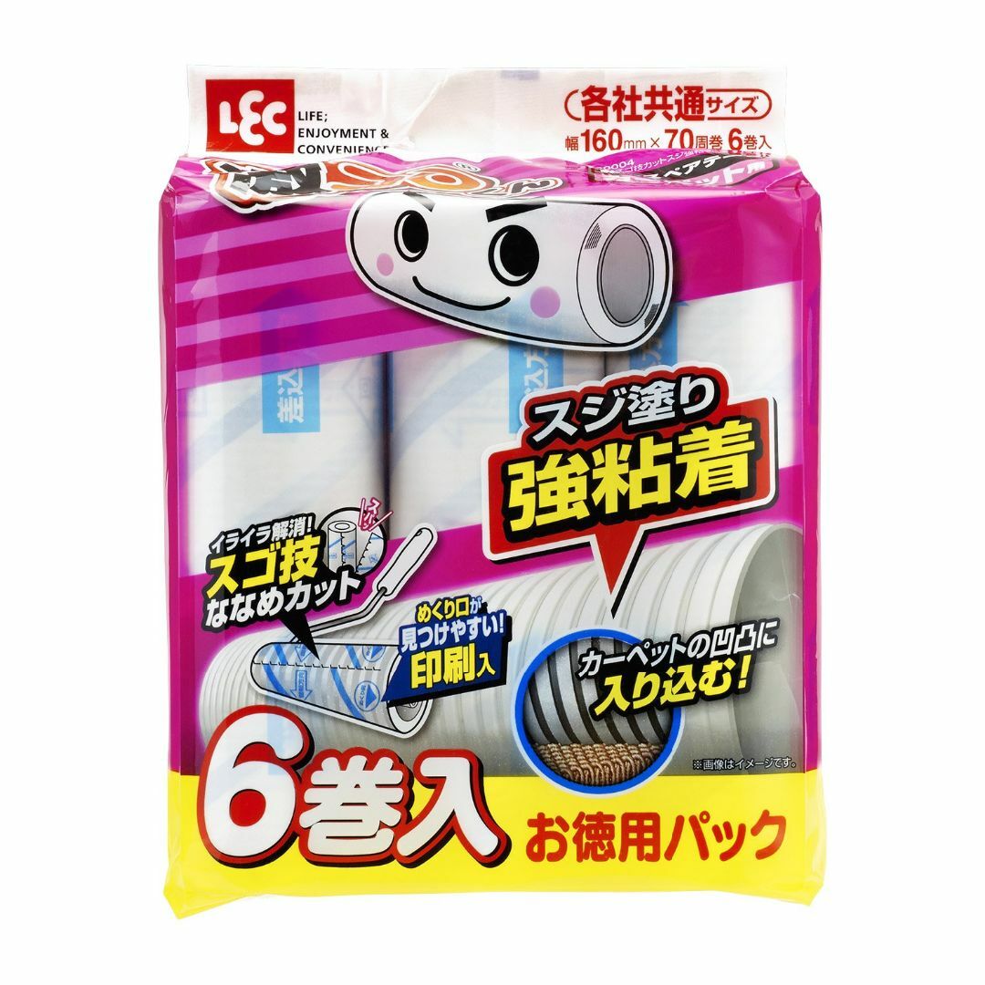 レック 激コロ スゴ技カット スジ塗 強粘着 70周 スペア 6個入 ( カーペ インテリア/住まい/日用品の日用品/生活雑貨/旅行(日用品/生活雑貨)の商品写真