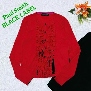 ポールスミス(Paul Smith)の美品✨ポールスミスブラック　フリルカーディガン　羽織り　リボン　ウール　赤　M(カーディガン)