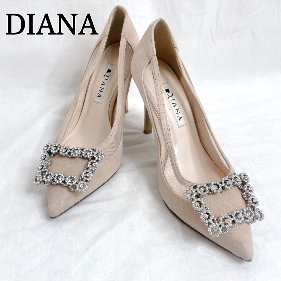 DIANA(ダイアナ)の美品✨️DIANA ビジュー スエードヒール パンプス ピンクベージュ 22cm レディースの靴/シューズ(ハイヒール/パンプス)の商品写真