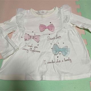 女児　りぼん　レース　ロンT   110(Tシャツ/カットソー)