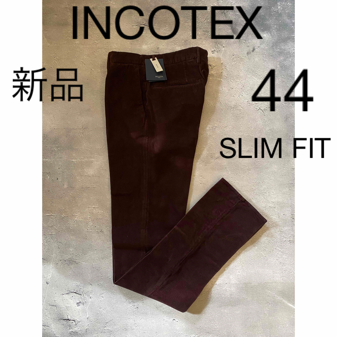 新品 INCOTEX ストレッチコーデュロイ ノープリーツパンツ ボルドー