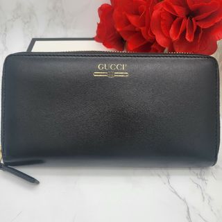 グッチ(Gucci)の【美品】 GUCCI グッチ ラウンドファスナー 長財布 財布 GG ロゴ 黒(長財布)