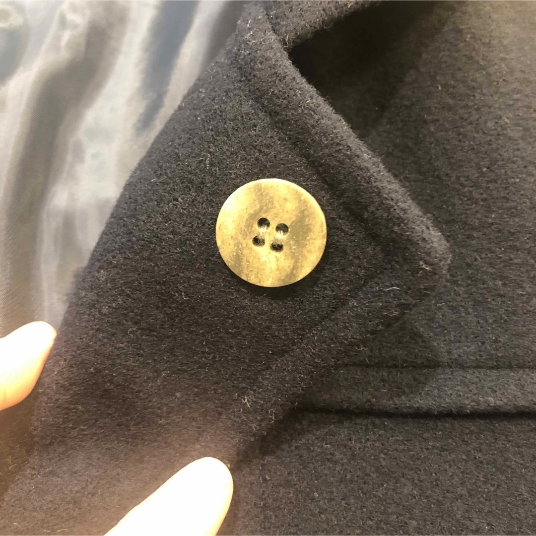ウール素材 フード付きダッフルコート ネイビー レディースのジャケット/アウター(ダッフルコート)の商品写真
