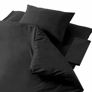 【色: [無地]ブラック】アイリスプラザ シンプル寝具カバー4点セット ダブル (シーツ/カバー)