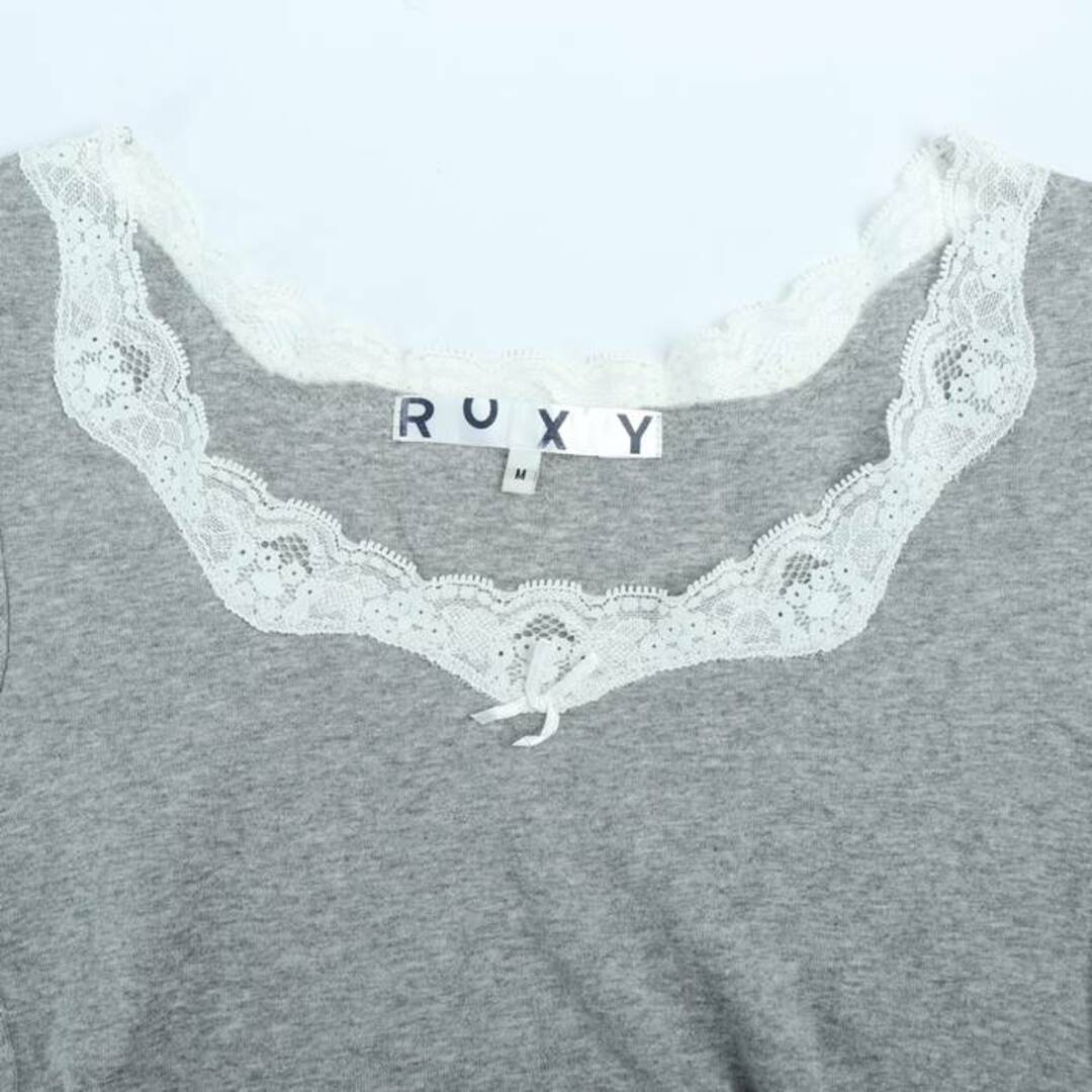 Roxy(ロキシー)のロキシー 半袖Tシャツ レースデザイン コットン100% レディース Mサイズ グレー ROXY レディースのトップス(Tシャツ(半袖/袖なし))の商品写真