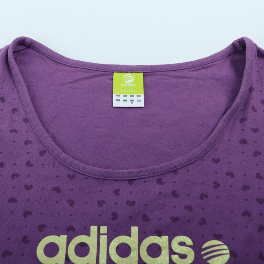 adidas(アディダス)のアディダス 半袖Tシャツ ハート柄 ネオレーベル スポーツウエア レディース Mサイズ パープル adidas レディースのトップス(Tシャツ(半袖/袖なし))の商品写真