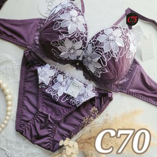 №507【C70】ナルシサスエンブロイダリーブラジャー&フルバックショーツ(ブラ&ショーツセット)