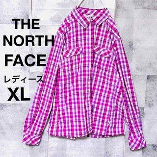 ザノースフェイス(THE NORTH FACE)のノースフェイスvaporwickナイロンシャツ　レディースXLパープルチェック柄(シャツ/ブラウス(長袖/七分))