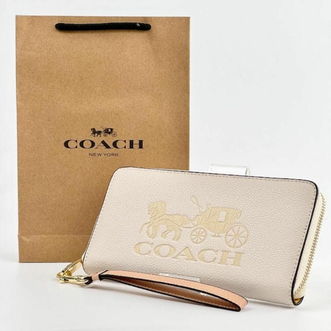 COACH(コーチ)の新品 COACH 長財布 バニラクリーム レザー調 ホース ロングジップ レディースのファッション小物(財布)の商品写真