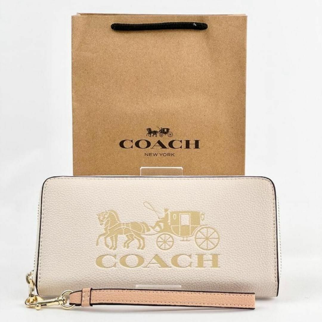 COACH(コーチ)の新品 COACH 長財布 バニラクリーム レザー調 ホース ロングジップ レディースのファッション小物(財布)の商品写真