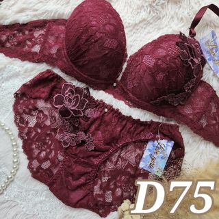 №509【D75】ベルローズエンブロイダリーブラジャー&バック透けショーツ(ブラ&ショーツセット)