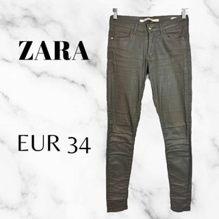 ザラ(ZARA)の【ZARA】ストレッチスキニーパンツ　レザー調　光沢有　ブラウン　欧州XS(デニム/ジーンズ)