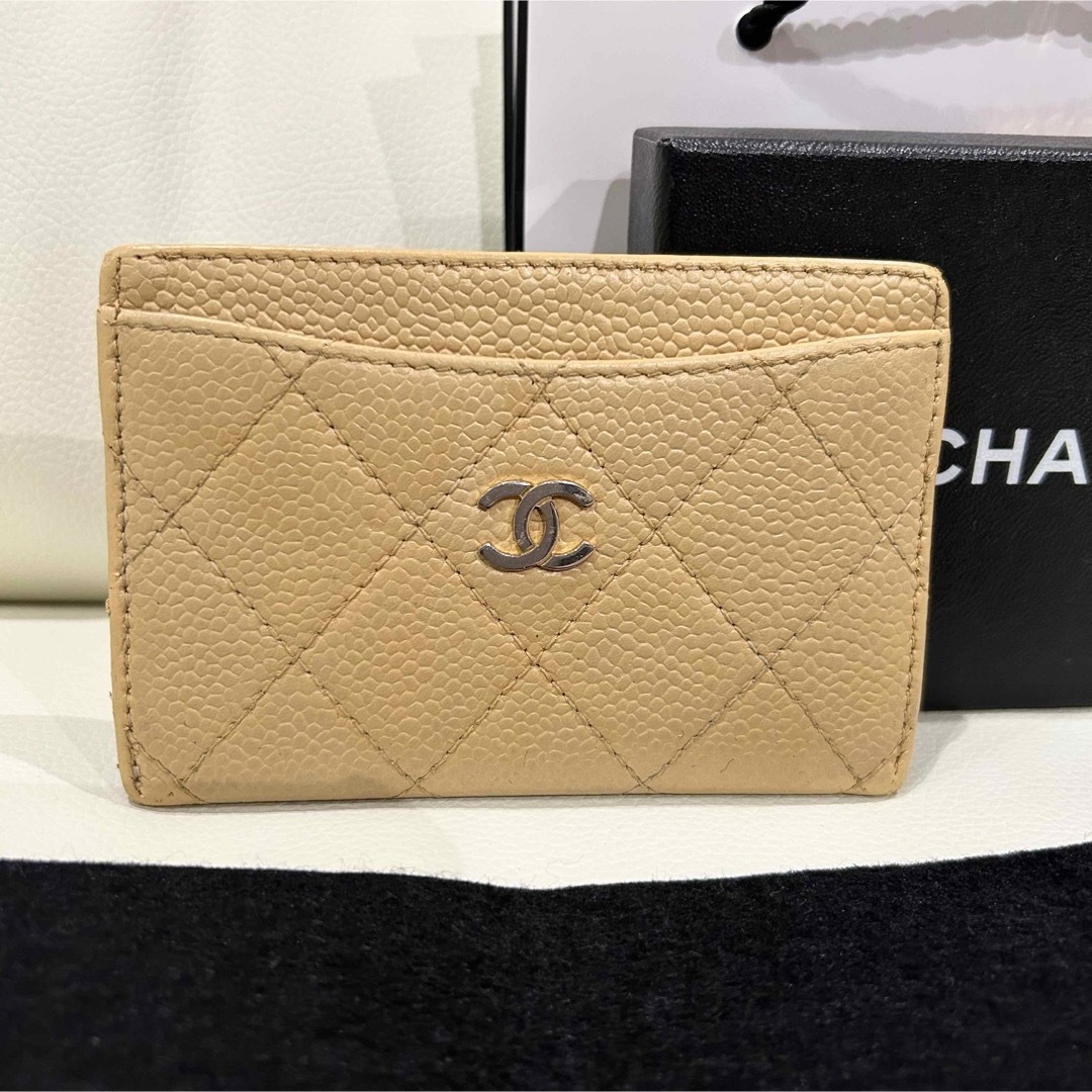 CHANEL 美品　マトラッセ　キャビアスキン カードケース　ベージュ　財布