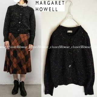 マーガレットハウエル(MARGARET HOWELL)の2020 美品マーガレットハウエル☆ドネガルウールカーディガン 2 ブラック(カーディガン)