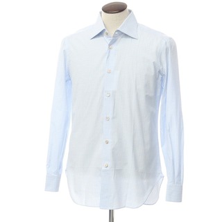 キトン(KITON)の【中古】キートン Kiton コットン チェック ワイドカラー ドレスシャツ ライトブルーxホワイト【サイズ41】【メンズ】(シャツ)