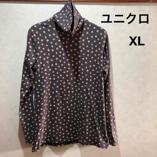 ユニクロ(UNIQLO)のユニクロ　タートルネックT(花柄)XLダークグレー(Tシャツ(長袖/七分))