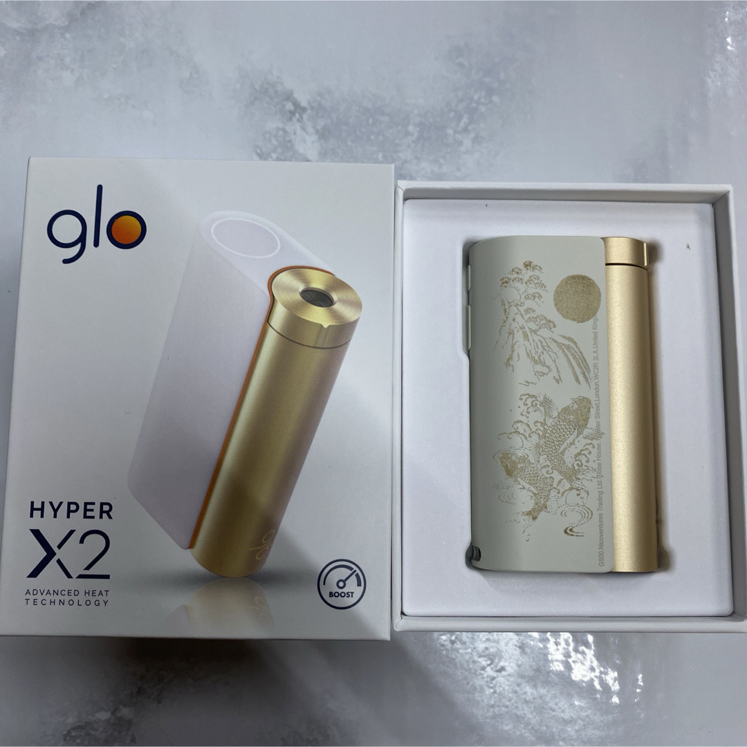 glo(グロー)の鯉の滝登り レーザー加工 glo hyper X2 グローハイパー 本体 白 金 メンズのファッション小物(タバコグッズ)の商品写真