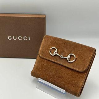 グッチ(Gucci)の【希少】GUCCI Wホック二つ折り財布 スエード ホースビット ブラウン(財布)