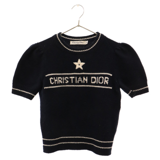 ディオール(Dior)のDIOR ディオール 22AW Short-Sleeve Sweater 224S09AM308 ロゴショートスリーブ半袖ニットシャツ レディース ネイビー(ニット/セーター)