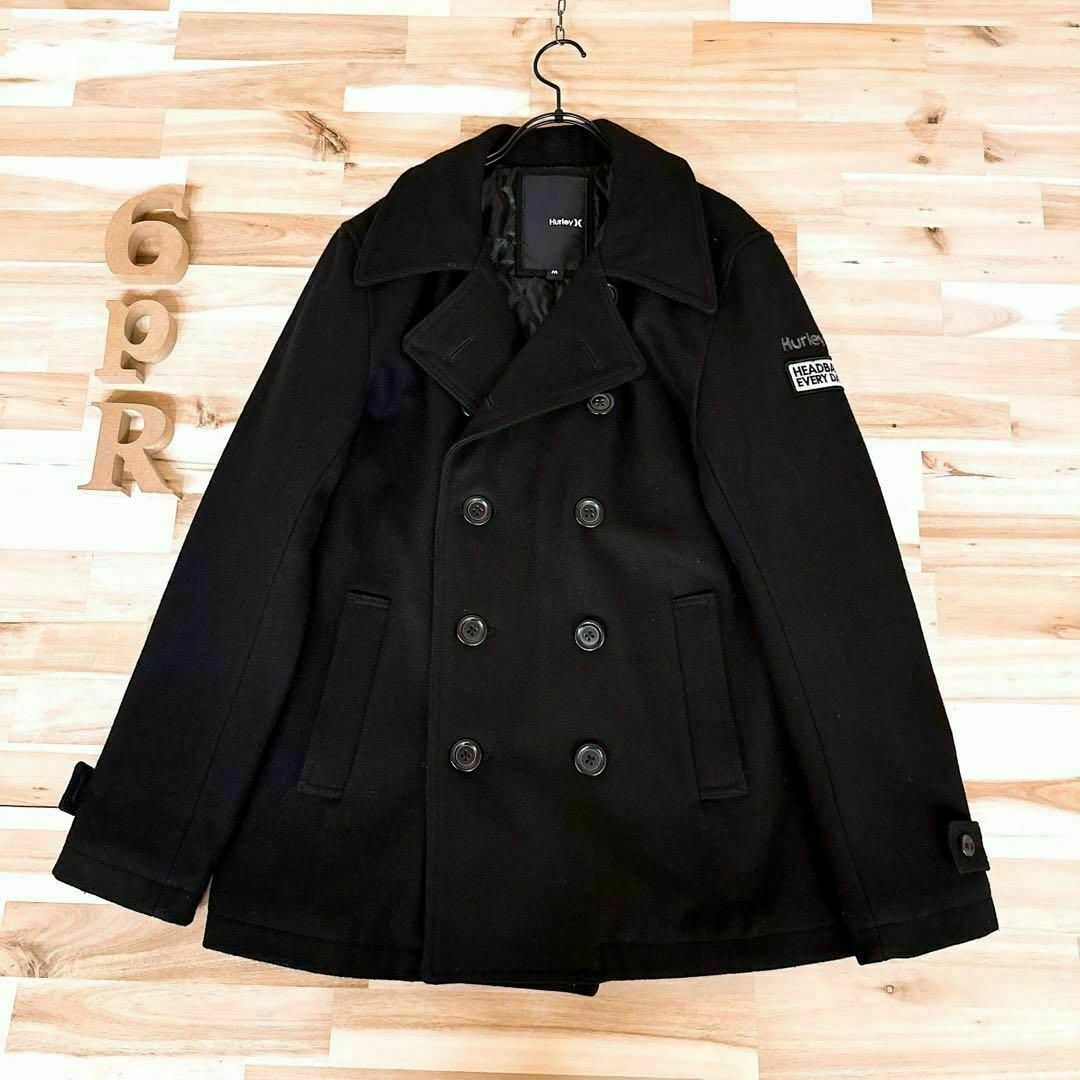 Hurley - 【ハーレー】Hurley 中綿入り Pコート ワッペン M 黒 Hurley - 【ハーレー】Hurley 中綿入り Pコート ワッペン M 黒