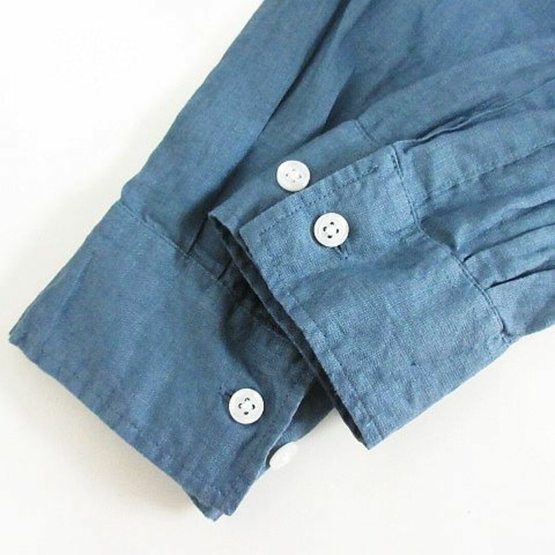 MUJI (無印良品)(ムジルシリョウヒン)の無印良品 良品計画 シャツ 長袖 バンドカラー 胸ポケット 麻 M ブルー メンズのトップス(シャツ)の商品写真