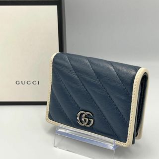 グッチ(Gucci)のGUCCI GGマーモント コンパクトウォレット 二つ折り ミニ財布 ネイビー(財布)