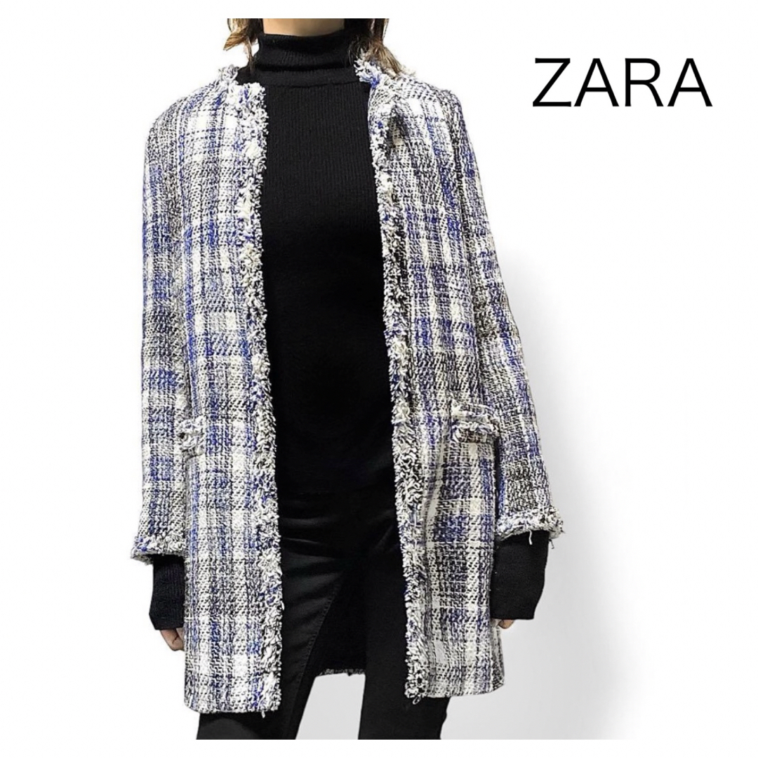 ZARA(ザラ)のZARA ザラ ノーカラー ツイード コートジャケット　XS  レディースのジャケット/アウター(ノーカラージャケット)の商品写真