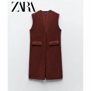 ザラ(ZARA)のZARA ブークレ ロングベスト S エンジ(ベスト/ジレ)