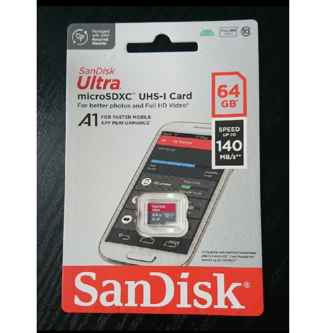 SanDisk(サンディスク)のSandiskマイクロSDカード64GB 140mb/s スマホ/家電/カメラのPC/タブレット(PC周辺機器)の商品写真