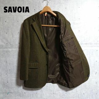 【カシミヤ入り】SAVOIA ウール チェック柄 ジャケット 緑 AB5(テーラードジャケット)