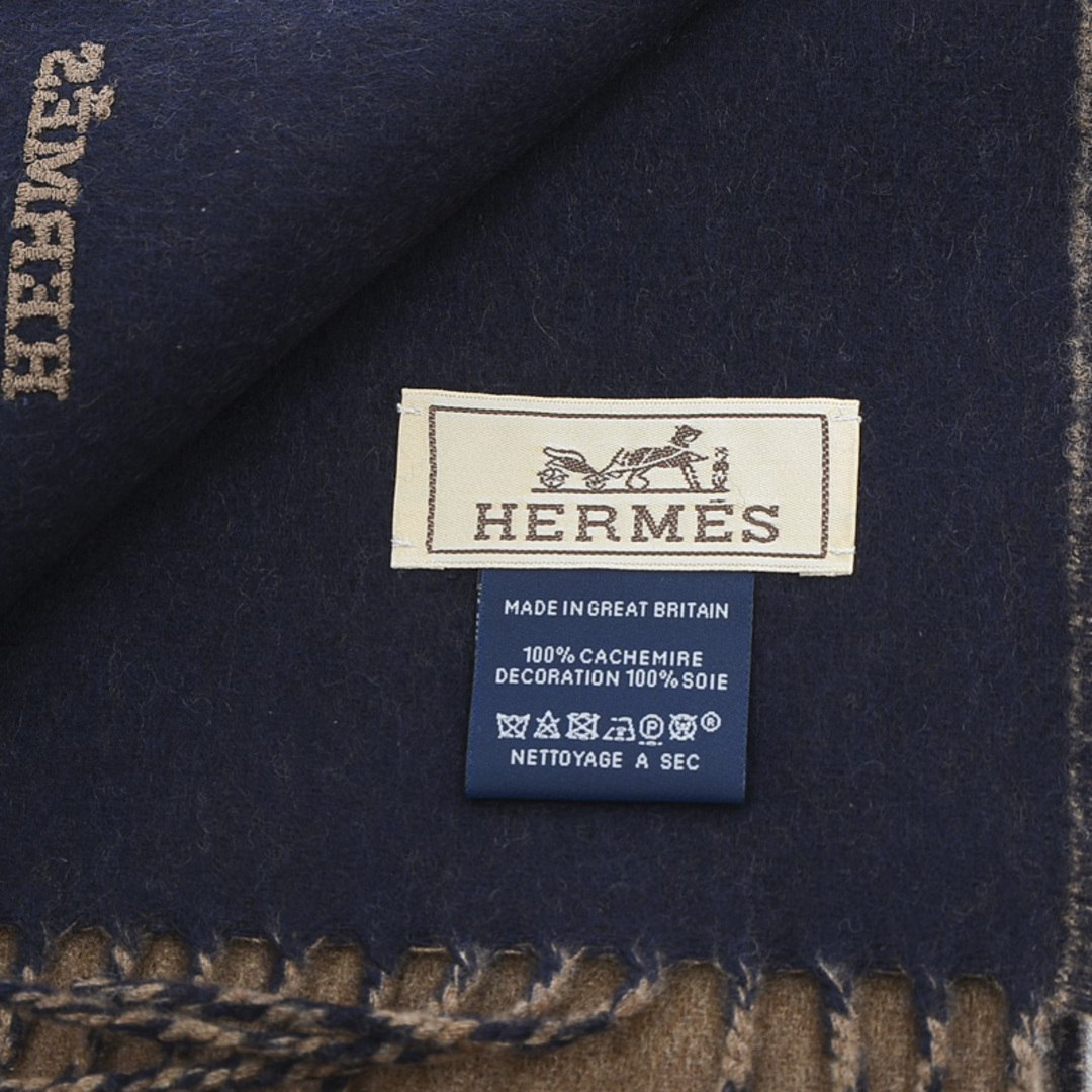 Hermes(エルメス)のエルメス ラッキー マフラー エトゥープ/マリン カシミヤ100% 25×150 レディースのファッション小物(マフラー/ショール)の商品写真