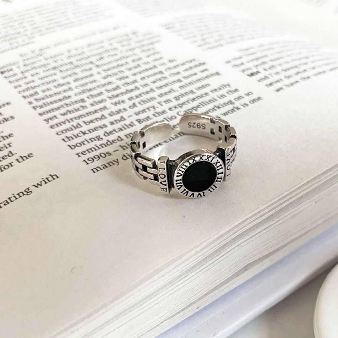 指輪　フリーサイズ　シルバー×ブラックジルコン レディースのアクセサリー(リング(指輪))の商品写真