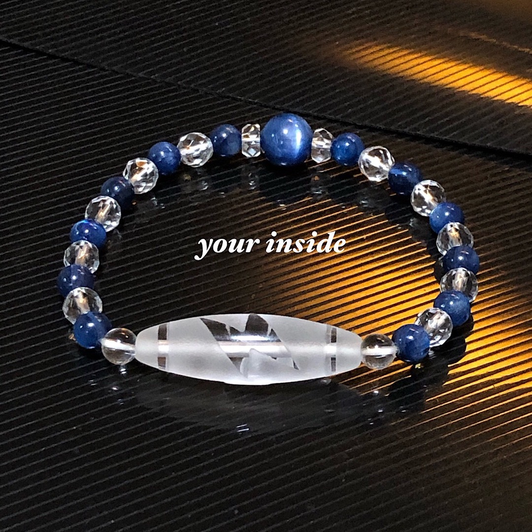 閃電五眼天珠型 水晶 カイヤナイト 天然石ブレスレット メンズのアクセサリー(ブレスレット)の商品写真