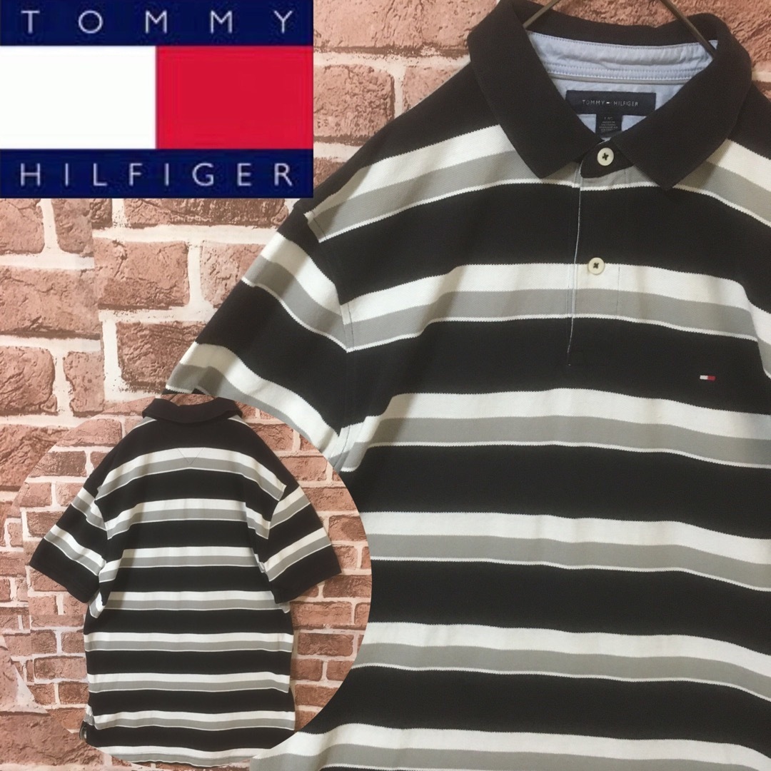 TOMMY HILFIGER(トミーヒルフィガー)の【Lサイズ】トミーヒルフィガー☆ワンポイントロゴ刺繍　ボーダー　ポロシャツ メンズのトップス(ポロシャツ)の商品写真