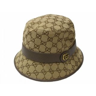 グッチ(Gucci)の【箱・布袋あり】GUCCI　グッチ　GGキャンバス　フェドラハット　576587　帽子　バケットハット　バケハ　Lサイズ　59cm　ベージュ×ブラウン　メンズ　レディース　ユニセックス　ギフト　プレゼント包装可【中古】松前R56号店(ハット)