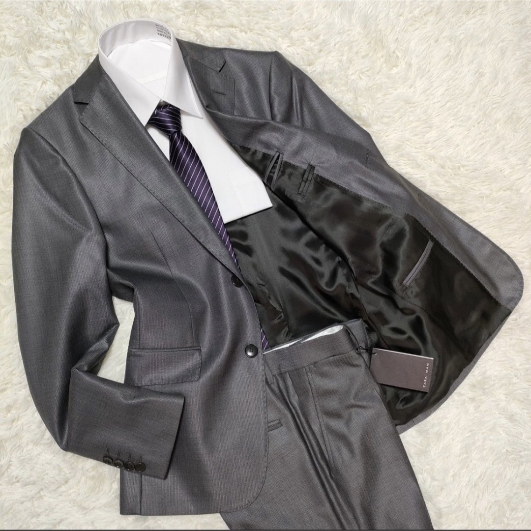 ZARA(ザラ)の【極美品】ZARA　ザラ　シングルスーツ　セットアップ　シルク混　光沢 メンズのスーツ(セットアップ)の商品写真