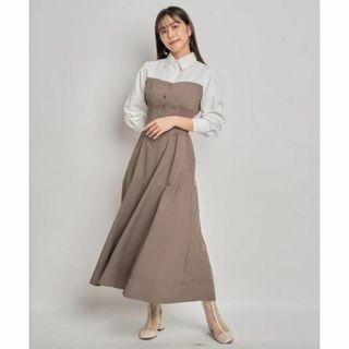 アンドクチュール(And Couture)の美品アンドクチュール ウエストリブ切替長袖シャツワンピース　38(ロングワンピース/マキシワンピース)