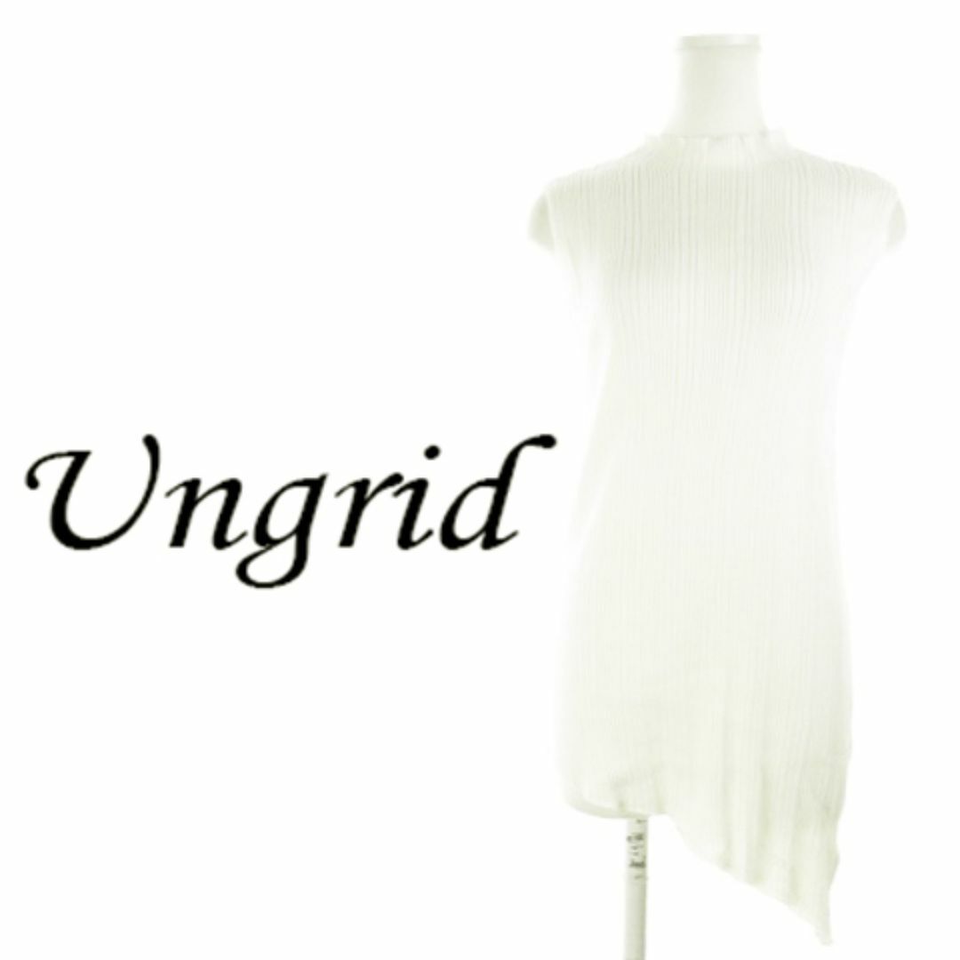 Ungrid(アングリッド)のアングリッド ニットソー リブ ノースリーブ 変形 F 白 230329AH7A レディースのトップス(ニット/セーター)の商品写真