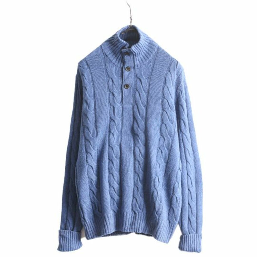 Ralph Lauren(ラルフローレン)のポロ ラルフローレン ハイネック ケーブル ニット セーター メンズ S 古着 POLO カシミヤ シルク ヘンリーネック 薄手 無地 ポニー無し 青 メンズのトップス(ニット/セーター)の商品写真