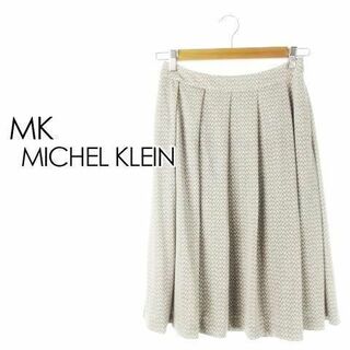 エムケーミッシェルクラン(MK MICHEL KLEIN)のMKミッシェルクラン とろみプリーツSK総柄38 グレー 230329CK25A(ひざ丈スカート)