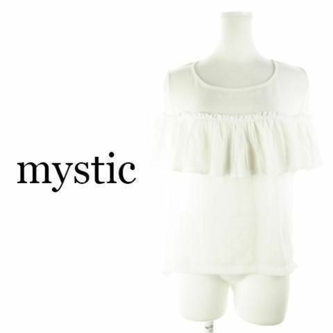 mystic(ミスティック)のミスティック ブラウス 半袖 麻混 透け感 ギャザー 白 230330AH14A レディースのトップス(シャツ/ブラウス(半袖/袖なし))の商品写真