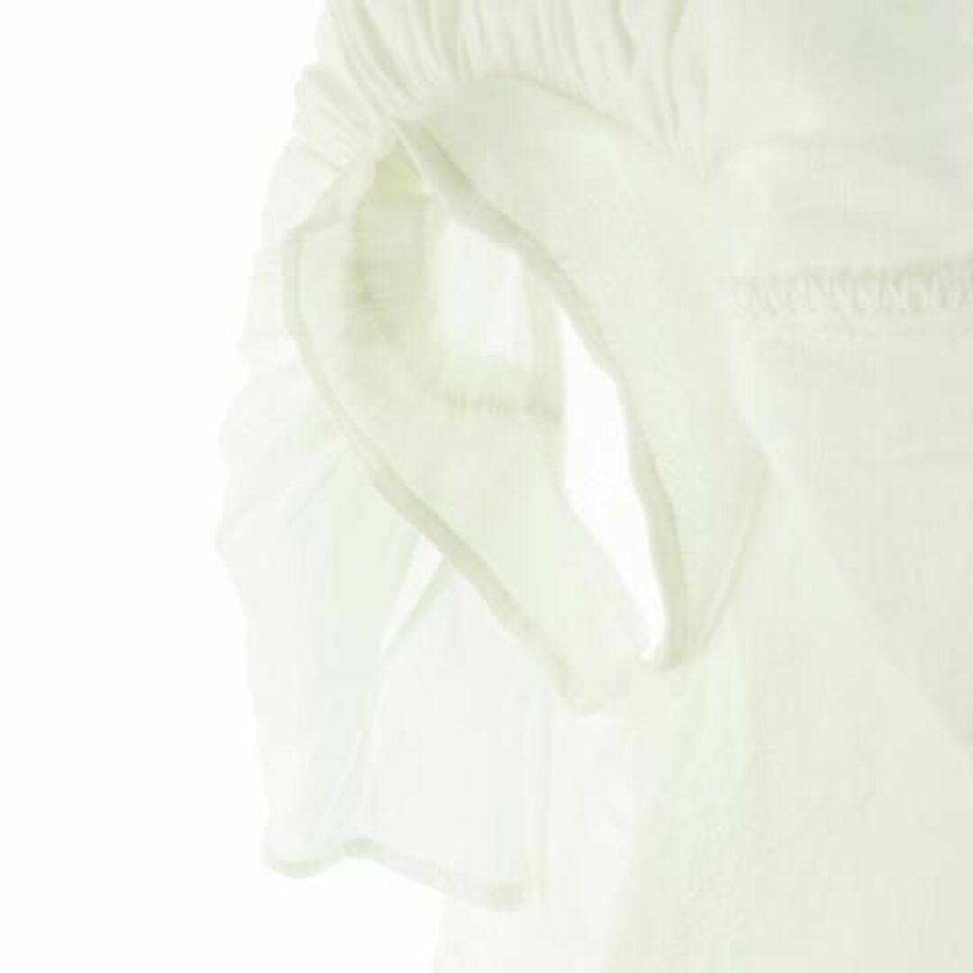 mystic(ミスティック)のミスティック ブラウス 半袖 麻混 透け感 ギャザー 白 230330AH14A レディースのトップス(シャツ/ブラウス(半袖/袖なし))の商品写真