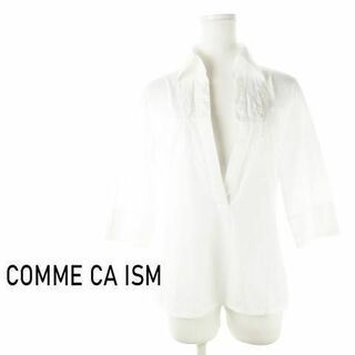 コムサイズム(COMME CA ISM)のコムサイズム 深めスキッパー刺繍七分袖シャツ M 白 230331CK12A(シャツ/ブラウス(長袖/七分))
