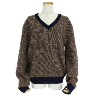 グッチ(Gucci)のGUCCI　グッチ　Vネックニット　626643　キャメル系×ネイビー　Lサイズ　ウール90％　カシミヤ10％　メンズ　ギフト　プレゼント包装可【中古】松前R56号店(ニット/セーター)